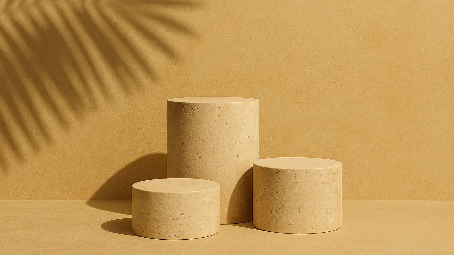 פודיום אבן מדברי עם צל של עץ דקל